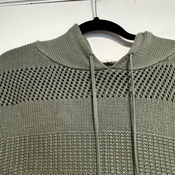Garage M Olive Green Open Knitted Monochrome Striped Cropped Hoodie Pullover - Picture 8 of 15